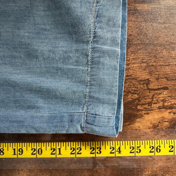 Chambray Denim Pants Medium Light Blue Belted Wide Leg Cropped Beachy Coastal - Picture 5 of 11